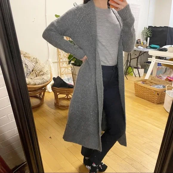 Aritzia Talula Open Front Cardigan Long Length Wool Blend Grey - Picture 8 of 8